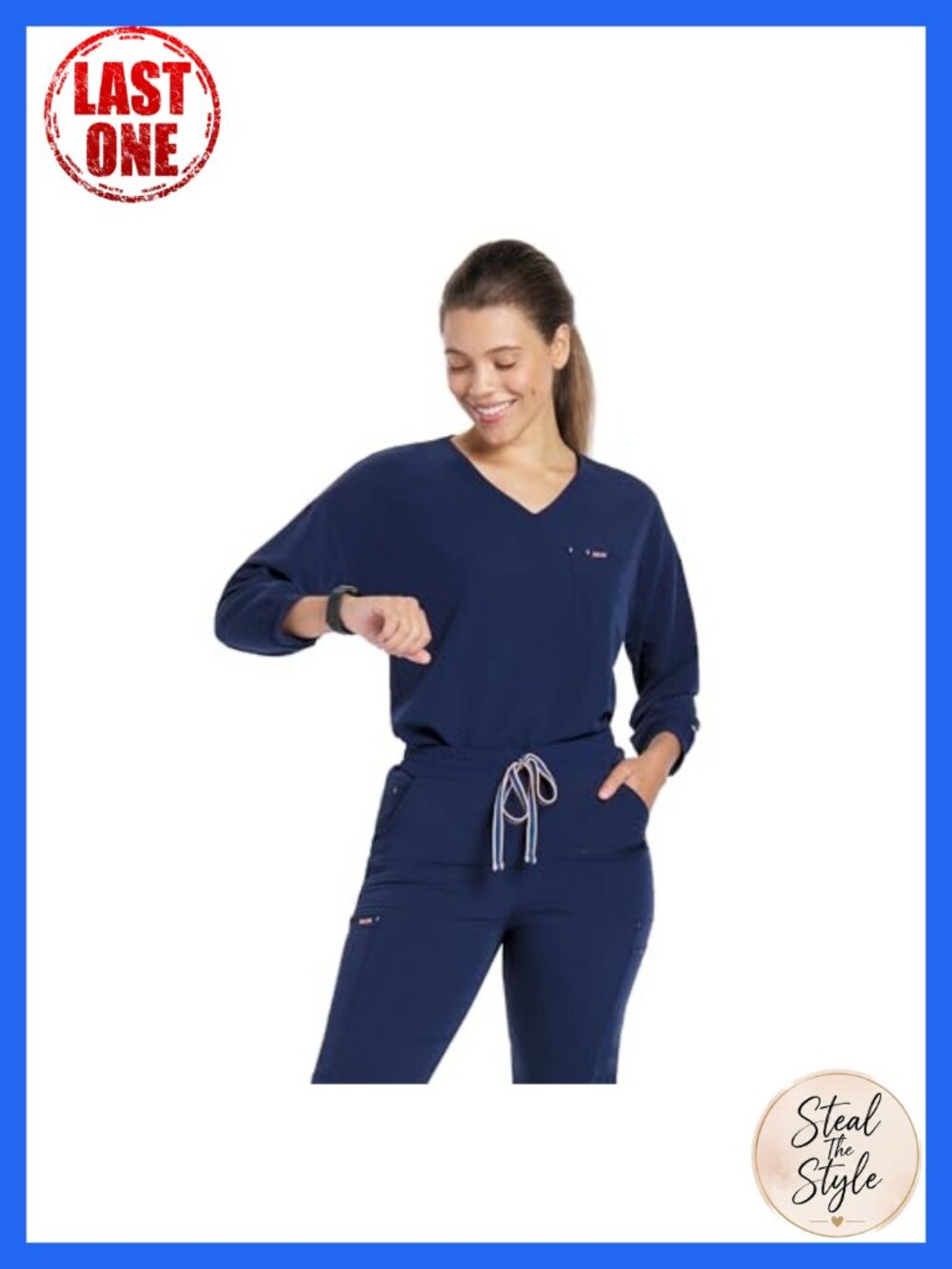 Women's Scrub Top 3/4 Sleeve V-Neck 2 Pocket Relaxed Fit Medical Uniform